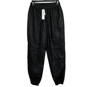 New Topshop Black Faux Leather Quilted Joggers Women's sie 4